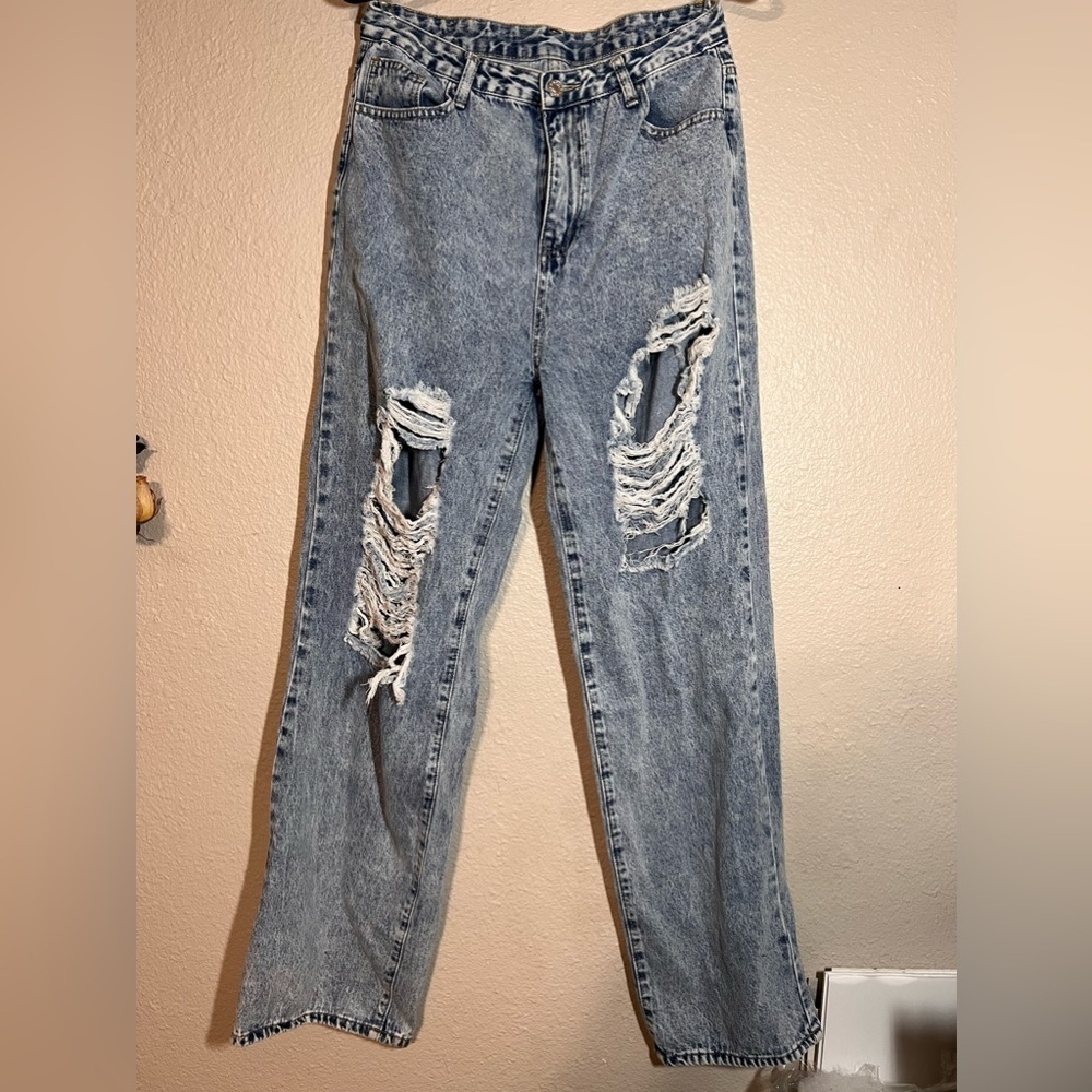Large Distressed Acid Wash Jeans